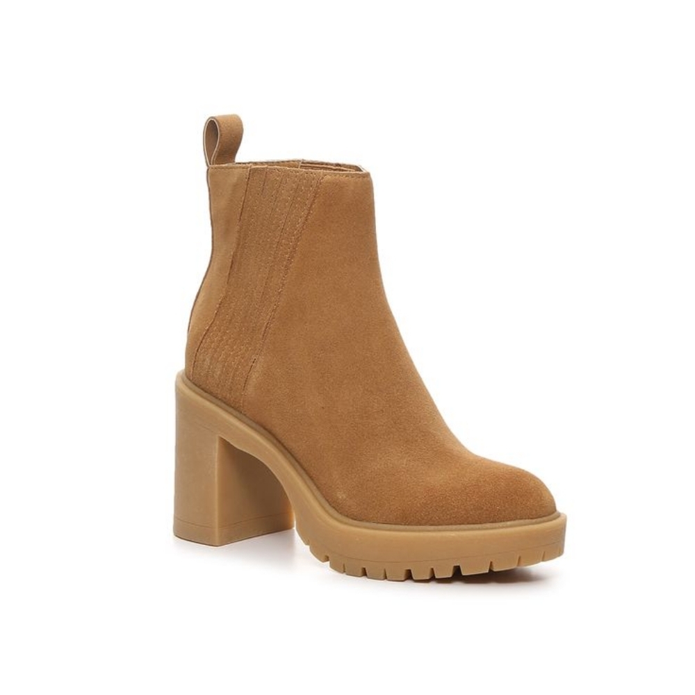 DOLCE VITA  Celia 100% Suede Waterproof Heeled  Lug Sole Ankle Boots Tan 8.5